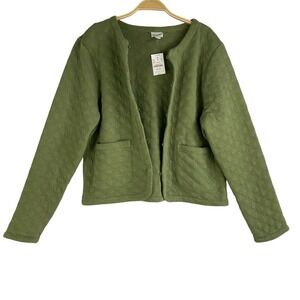 J. CREW Factory Quilted Cardigan Jacket Women Size L Olive Green Grandmacore NWT